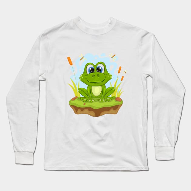 Cartoon Green Frog. Long Sleeve T-Shirt by AndreKENO